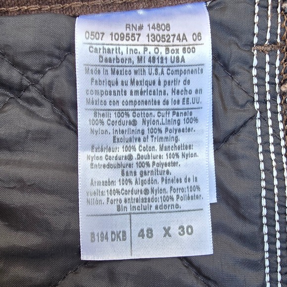 Carhartt B136 DKB Loose Fit Duck Double-Front Dungaree Quilted Lined Brown 48x30 - Picture 2 of 10